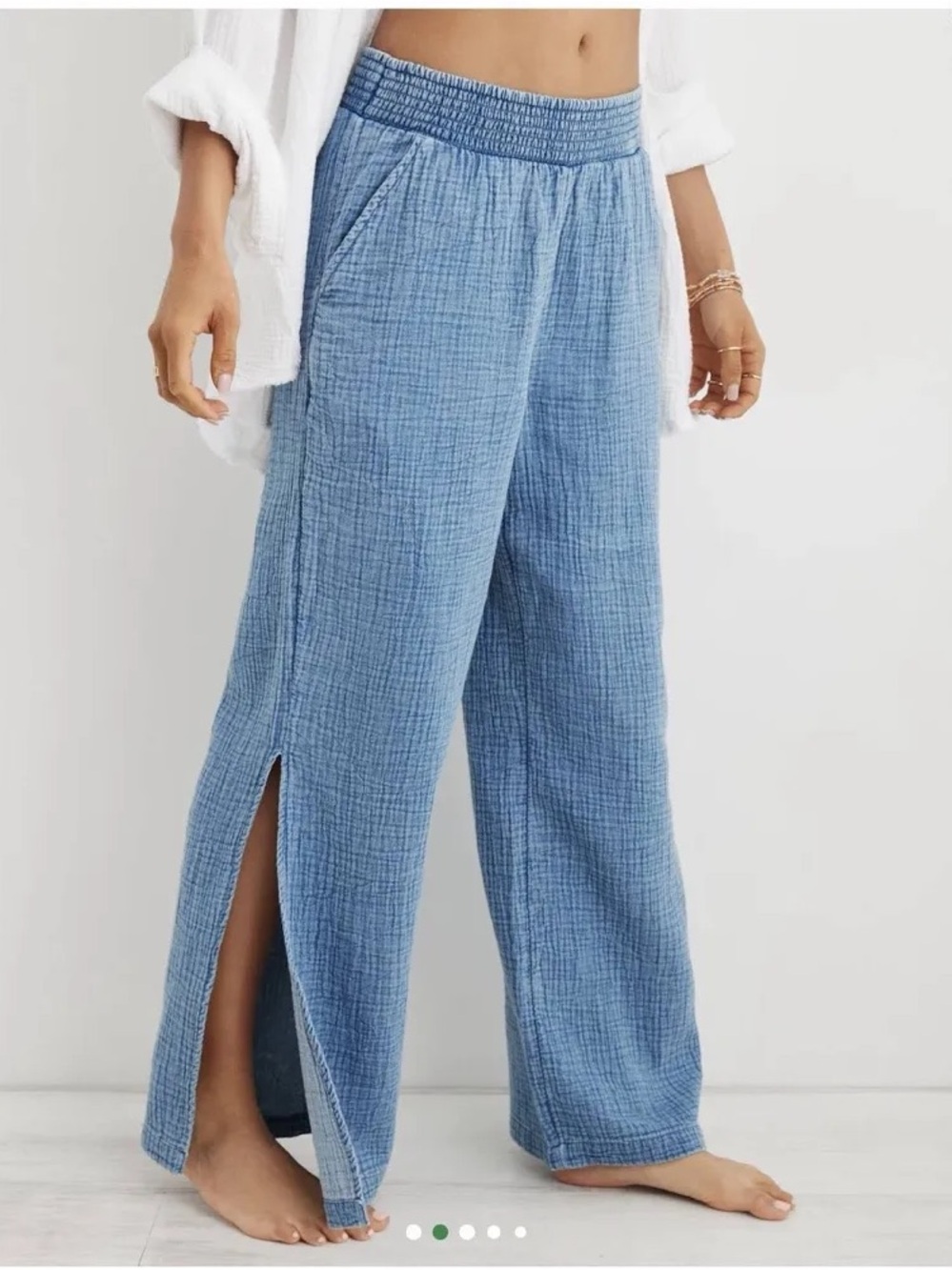 aerie Light Blue Wide-Leg Split-Side Pants - Picture 2 of 4